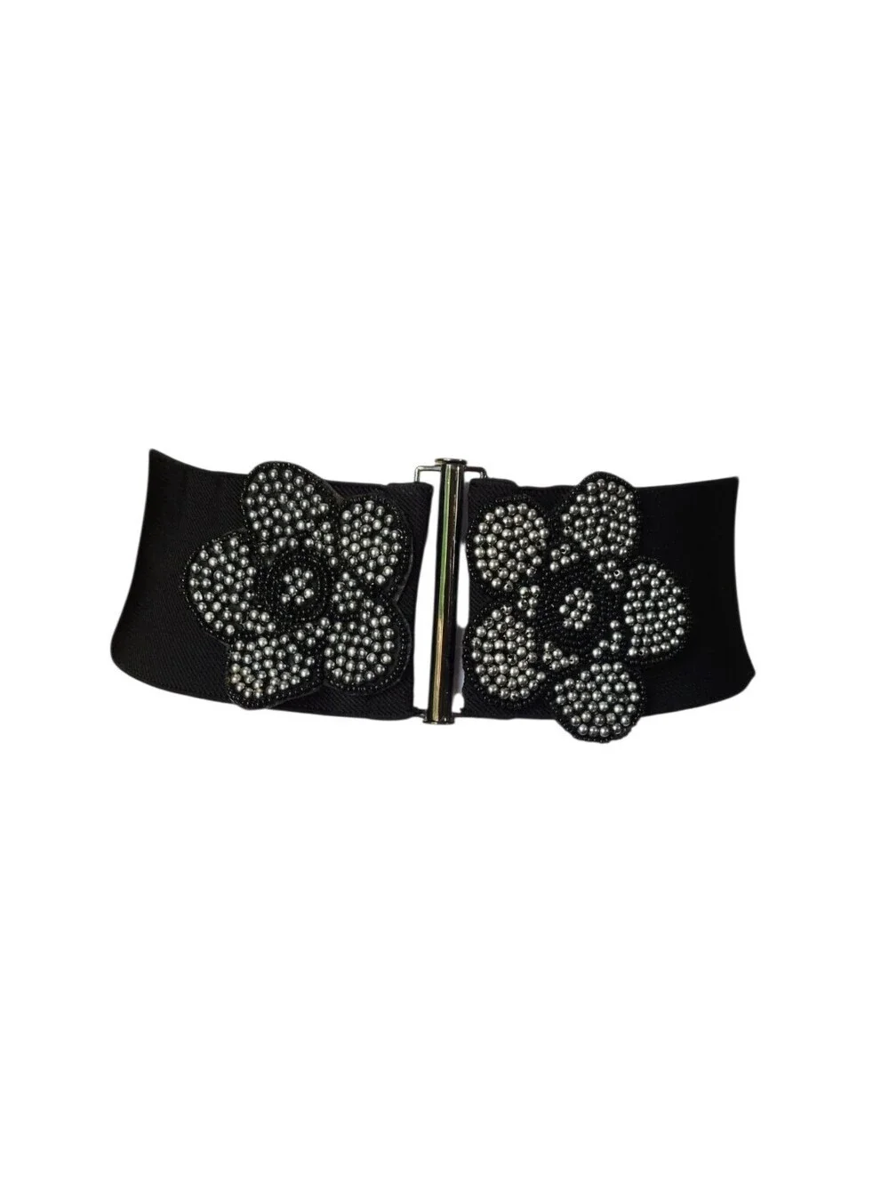 Stunning Black Beaded Flower Statement Stretch Belt